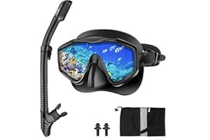 Immver Snorkel Set Adults, with Anti-Fog Panoramic View Snorkel Mask Made of Tempered Glass and Anti-Leak Dry Snorkel Tube, Diving Snorkeling Set for Adult and Youth