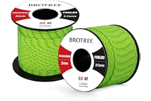 Brotree 2mm Paracord 3 Hebras 30M 100% Nylon Cuerda de Paracaídas para Al Aire Libre, Artesanía, Bricolaje - 90kg Carga de Rotura (Reflectante Neón Verde)