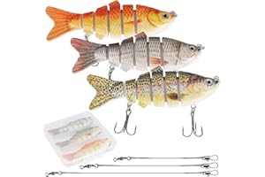 ODDMART 3Pcs Multi Jointed Pike Fishing Lures, Slow Sinking Swimming Baits with 15cm/23cm/30cm Wire Traces 3D Artificial Lure with Hooks for Freshwater Saltwater Trout Salmon Walleye Crappie