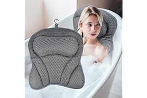 Chiluxendo Badewannenkissen Nacken, Badekissen für Badewanne, Kopfkissen Badewannen Kissen, Kopfstütze Wannenkissen, Bathtub Pillow mit 4D-Air-Mesh-Technologie und 6 Saugnäpfen (Grau)