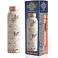 INDIAN ART VILLA Copper Gold Flower Print Copper Bottle, Copper Drinkware, Volume- 900 ML (Pack of 1)