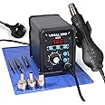 YIHUA 959D Hot Air Rework Station for SMD Soldering 3 Memory Channels with 3 Hot Air Nozzles, Soldering Work Mat, ESD Safe Tweezers(UK Plug)