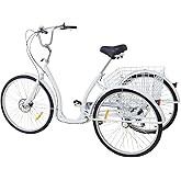 Brride 24 Zoll Dreirad für Erwachsene 3 Räder Fahrrad 6 Gang, Outdoor Dreirad mit Korb bis 25KG, Senioren Dreirad Sicher und 