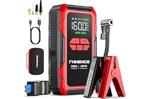 FNNEMGE 9000A Jump Starter with Air Compressor, 26800mAh Car Battery Jumper Starter Portable 12V(for All Gas/10.0L Diesel), 160PSI Tire Inflator, with USB Output,2 LED Light,HD Large Screen.