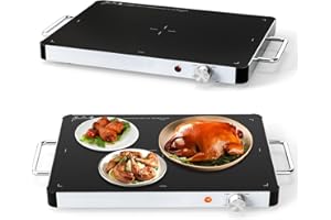 GiantexUK Electric Warming Tray, Large Buffet Tray Food Warmer with Adjustable Temperature & Handles, Tempered Glass Dish Hot Plate Buffet Server for Home Restaurant (48 x 32 x 4 cm)