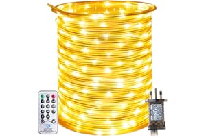 RcStarry 30M 300 LED Rope Lights, 8 Modes, Timer, Remtoe, Plug in Indoor Outdoor String Lights, Warm White, IP67 Waterproof Fairy Lights for Garden, Patio, Deck, Landscape Lighting, Bedroom and More