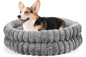 BugyKido Cat Beds for Indoor Cats, Washable Fluffy Donut Dog Bed, Machine Washable, with Removable Inner Pad, Features A Supportive Neck Pillow Design and Non-slip Bottom (M: 60 * 20 cm)