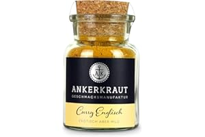 ‎ANKERKRAUT Ankerkraut Curry Englisch, Gewürz-Pulver mild, exotisches indisches frisches Aroma, Mischung Indien vegan, zuckerfrei, perfekt zu Reis, Fleisch und Gemüse, 70 g im Korkenglas