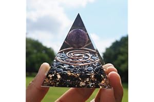 BESTINY Orgón con esfera de amatista, pirámide transparente con gema, orgonita con cuarzo y cobre