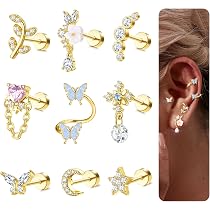 Diamday 52 Paar Knorpel Ohrringe Aus Chirurgenstahl – 20G, Mit Flachem Rücken, Für Helix, Tragus Piercing, Herz, Schmetterling, Stern Design