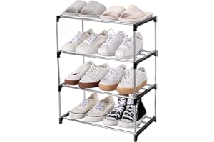 ‎JUCAIFU Jucaifu Stapelbares kleines Schuhregal, Eingangsbereich, Flur und Schrank, platzsparende Aufbewahrung und Organisation (4-stöckig, schwarz)