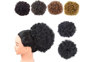YTBYT Afro Puff cordon queue de cheval extension de cheveux synthétique bouclés feuilletée cordon queue de cheval faux petits pains court crépus cheveux bouclés queue de cheval pour les femmes noires（1B#）