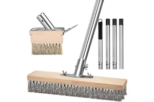 GHWMYD Balai Métallique Robuste avec Manche Amovible(165cm), Brosse en Métal Rigides pour Enlever Les Mauvaises Herbes, Mousse et Taches Tenaces, Balai à Récurer pour Patio, Terrasse et Jardin