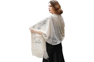 RIIQIICHY Bufanda Fular Mujer Fiesta Pashmina Elegante Encaje Fleco Chal Foulard