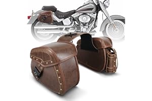 NICECNC Sacs De Selle Moto en Cuir PU, 22L Grande Capacité Sacs De Selle LatéRaux Bagage Sac à Outils avec Porte-Gobelet Et Serrure, Universel pour Softail Dyna Fat Boy V-Star Shadow Vulcan, Marron