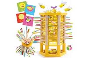 Nene Toys BEEFALL Grande, Gioco Montessori 4-in-1 per Bambini 3-9 Anni - Gioco Educativo in Legno con Alveare, 12 Api, Bastoncini Colorati, Dadi e Carte - Gioco per la Famiglia