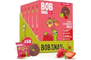 BOB SNAIL ROLL Bob Snail Fruit Roll Ups – Healthy Sweets Snacks, Real Dried Fruits, No Added Sugar, Vegan, Nut Free, Candy for Adults and Kids with Strawberry – Bulk 50 pcs Rolls, 500g