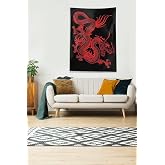Pelangi Siyah Kırmızı Ejderha Leke Tutmaz Kadife Kumaş Duvar &Ouml;rt&uuml;s&uuml; Duvar Halısı Tapestry KWLL364, 70 x 70