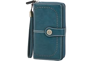 HoaaiGo Carteras de Mujer, Monedero de Mano Grande, Cartera de Piel Cremallera con RFID Bloqueo, PU Cuero Monedero Largo Ranuras para Tarjetas (Azul Pavo Real)