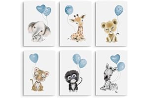 Hambient Laminas Infantiles para Cuadros Habitacion Bebe Decoracion Niño Niña (21 x 30 cm - Sin Marco, Animales Africa Azul)