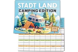 BOYATONG Stadt Land Kartenspiel Camping Edition, Geschenke für Camper Männer Frauen, Wohnmobil Gadgets, Camping Spiele Zubehör 2025, ab 9 Jahren, 50 Blatt Din-A4