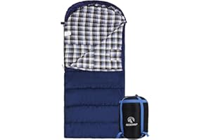 REDCAMP Cotton Flannel Sleeping Bag for Adults, 23/32F Comfortable, Envelope with Compression Sack Blue/Grey 2/3/4lbs (91"x35")
