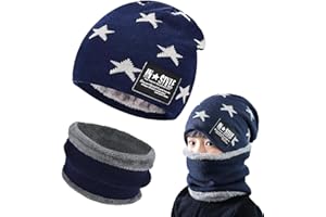 Gxlaihly Gorro de invierno para niños,Conjunto de Gorro de Punto Invierno Térmico y Bufanda para Niños,Gorra con bufanda de punto con Forro de Lana para Niños y Niñas, 4-15 años