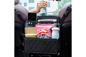 NganSuRong Car Handbag Holder Between Seats, PU Leather Purse Holder for Van, Multi-Pocket Large Capacity Auto Front Seat Organizer, Barrier of Backseat Pet Kids, Car Accessories for Women Black