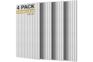 TONOR Pack 4 Paneles Espuma Aislante Acústicos, 120x60x1.8cm Valido para Grandes Azulejos Insonorizacion, Reducción de Ruido, Sonido, Hogar, Podcast, Estudios Grabación, Oficinas, Decoración, Blanco