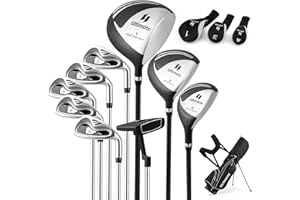 GYMAX Juego Completo de Palos de Golf para Hombre, Juego de Golf con Bolsa de Soporte, Bolsa trípode con 7 Compartimentos, Putter, 3 Maderas: Driver#1, Fairway#3, Hybrid#4, 5 Hierros