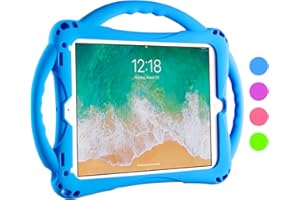 TopEsct Kids Case for iPad 6th/5th Gen, iPad Air/Air 2 & iPad Pro 9.7 inch, Built-in Handle Stand Comes with a Strap, Silicone Shockproof Protective Cover (Blue)