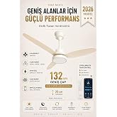 132 cm Akıllı Tavan Vantilat&ouml;r&uuml; &ndash; Kumandalı & App Kontroll&uuml; &ndash; 6 Kademeli Sessiz LED Tavan Fanı &ndash; 3 Işık Modlu &ndash; Yaz/Kış Modu 