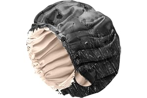 BHAHB Bonnet Satinhaube zum Schlafen, Doppelschichtige Qualität wiederverwendbar elastisch verstellbar satin haarhaube, Niedliches Design für Frauen und Mädchen (O21-Schwarze Blume)