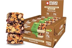 ‎MAXINUTRITION MaxiNutrition Dark Chocolate Peanut Nussriegel vegan 12x46g – Protein Riegel aus ganzen Nüssen mit 22% Protein, plant based, ohne Zuckerzusatz, ohne künstliche Aromen