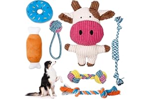EHIOG Lot de 7 Jouet pour Chien, Jouets à Mâcher Intelligents et Corde Durable Qui Couine, pour Petit et Moyen Chien