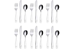 EXZACT Bambini Posate 18 pezzi in acciaio inox/posate bimbi - 6 x forchetta, 6 x coltelli, 6 x Cucchiai Cena (Dinosauri x 18)