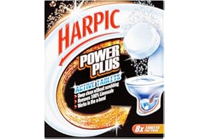 Harpic Powerplus Active Tablets, Original Scent, Pack 1 x 8 Tablettes, Nettoyage en profondeur sans frottement, Élimine 100% du calcaire, Nettoyant WC