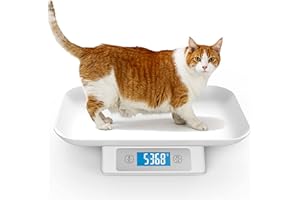 ICARE-PET Báscula Digital para Mascotas para Cachorros y Gatitos, 15 kg (± 1 g), Bandeja extraíble de 34 x 24 cm, Apta para Gatos y Cachorros (Gris)