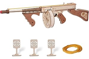 ROWOOD 3D Wooden Puzzle, Thompson Submachine Toy with Rubber Band, Mechanical Model Building Kits for Adult to Build, LQB01