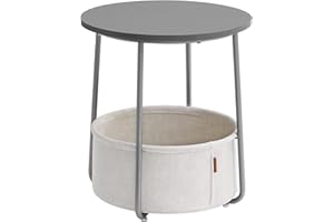 ‎VASAGLE VASAGLE Stolik kawowy, okrągły stolik kawowy z koszem z tkaniny, przestronny, do salonu, sypialni, stolika nocnego, nowoczesny styl, betonowy szary i kremowo-biały LET223G49