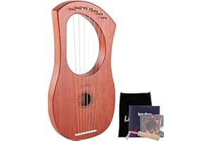 LIEKE 7 String Lyre Harp Instrument with Tuning Wrench,Metal Strings,Bag, Mahogany Body and Bone Saddle,Lyre Harp Gift for Beginner Musician