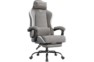 SONGMICS Gamingstol, Ergonomisk med Fotstöd, PU-Läder | Datorspelstol, 70 x 70 x (123,5-133) cm, 150 kg, Dove Grey och Moln V