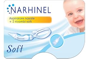 Narhinel Aspiratore Nasale per Neonato e Bambini con 2 Ricambi Soft, Aiuta a Liberare il Naso Chiuso, rimuovendo delicatamente le secrezioni nasali