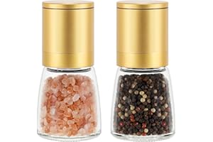 Vucchini Salt and Pepper Grinders 2 Set with Ceramic Core Cinnamon,Adjustable Coarseness,Gold,Spice Mills,Home Kitchen Birthday,Housewarming Gifts