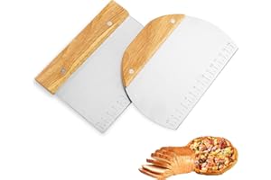 Zosenyer Espatula Cocina, 2 PCS Rasqueta Cocina con Mango de Madera, Cortapizzas con Escala de Medición Muy Adecuado para Cortar Pizza, Pan, Pastel, Verduras