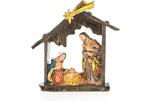 LOGBUCH-VERLAG Kleine Krippe: Weihnachtskrippe, Deko Weihnachten, Tischkrippe, Weihnachtsfiguren zum Hinstellen, Krippenfiguren Innen, Weihnachtsdeko Figuren, Mit Maria, Josef & Jesukind, Dekofigur, 9 x 8,5 cm