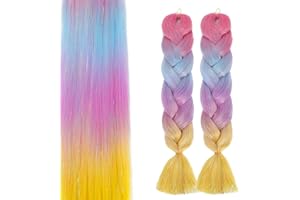 WoWCFyyds Kanekalon, warkocze afrykańskie, przedłużenie włosów, 24", Jumbo Braid, 2 sztuki, ombre plecione włosy syntetyczne