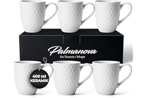MIAMIO – 6 x 400 ml – Kaffeetassen Set/Becher – Moderne Keramik Tasse Matt – Kaffeetasse groß – Palmanova Kollektion (Weiß)