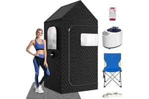 MQFORU Portable Steam Sauna, 195 x 90 x 90 CM XL Home Sauna with 3L & 1200W Steamer, Remote Control, Folding Chair, Mat, Foot Massager, Black