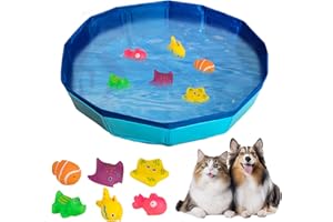 Katzen Pool 50x10cm, Faltbare Katzenpool mit 6 Spielzeug, Mini Pool für Katzen Hunde, Katzenspielzeug Swimmingpool, Planschbecken für Katze Hundebadewanne, Wasserspielzeug Minipool für Sommer (B)